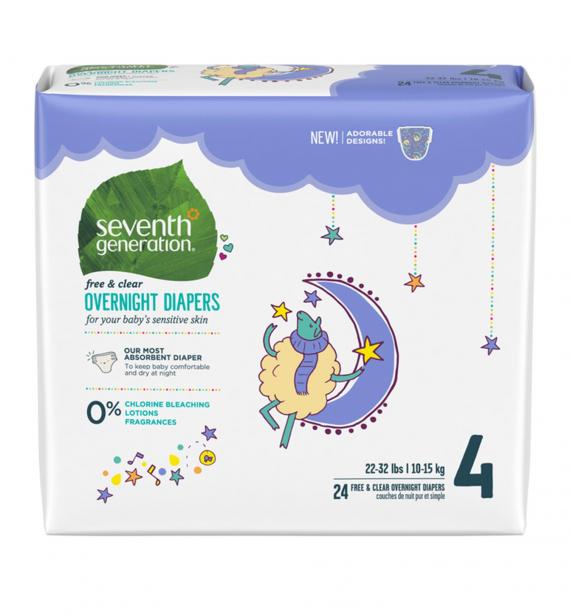 無氯防敏嬰兒夜用紙尿片（23 - 32磅), 24片，Baby Overnight Diapers Stage 4 (23 - 32 lbs) ，24pcs